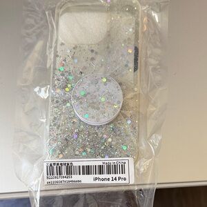 SHEIN Glitter Phone Case for iPhone 14 Pro - Silver Sparkle